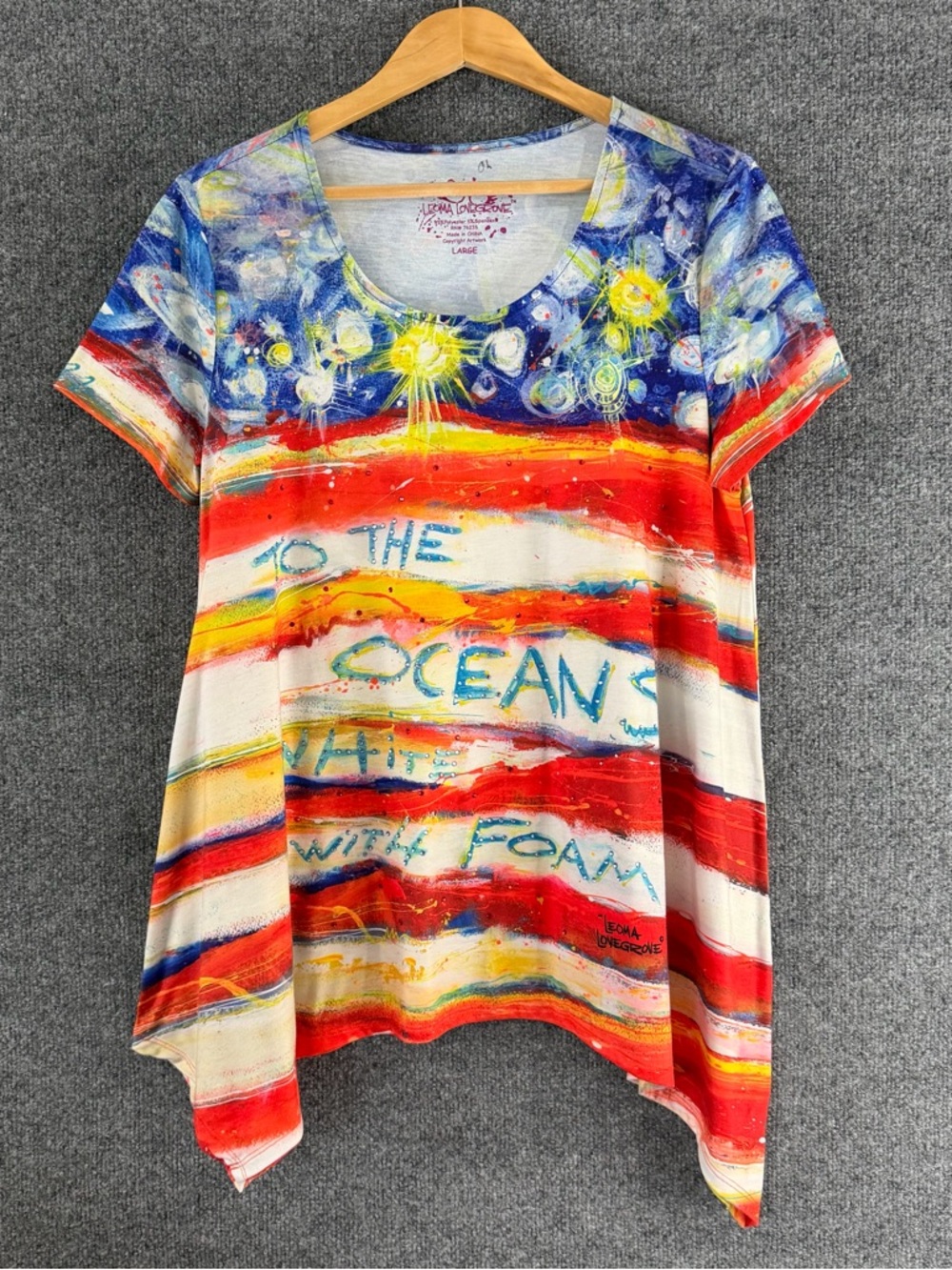 LEOMA LOVEGROVE Womens Artsy Ocean Tunic Top Size Large Vacation Beach
